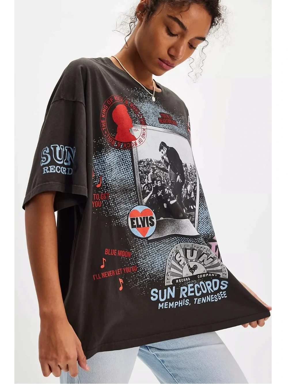 Free People Daydreamer Elvis Presley Oversized Sun Records Tee One Size NWT